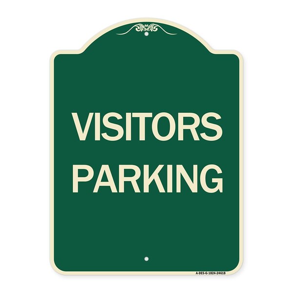 Designer Series Visitors Parking, Green & Tan Heavy-Gauge Aluminum Sign, 24" x 18", G-1824-24618